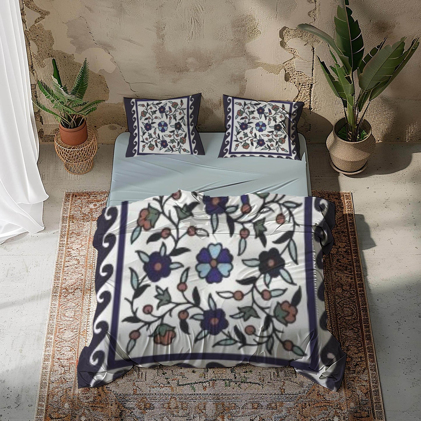 Floral Duvet Cover - Armenian Bedding Set With Haykakan Pattern & Iznik Motifs - timelessbohochic.com