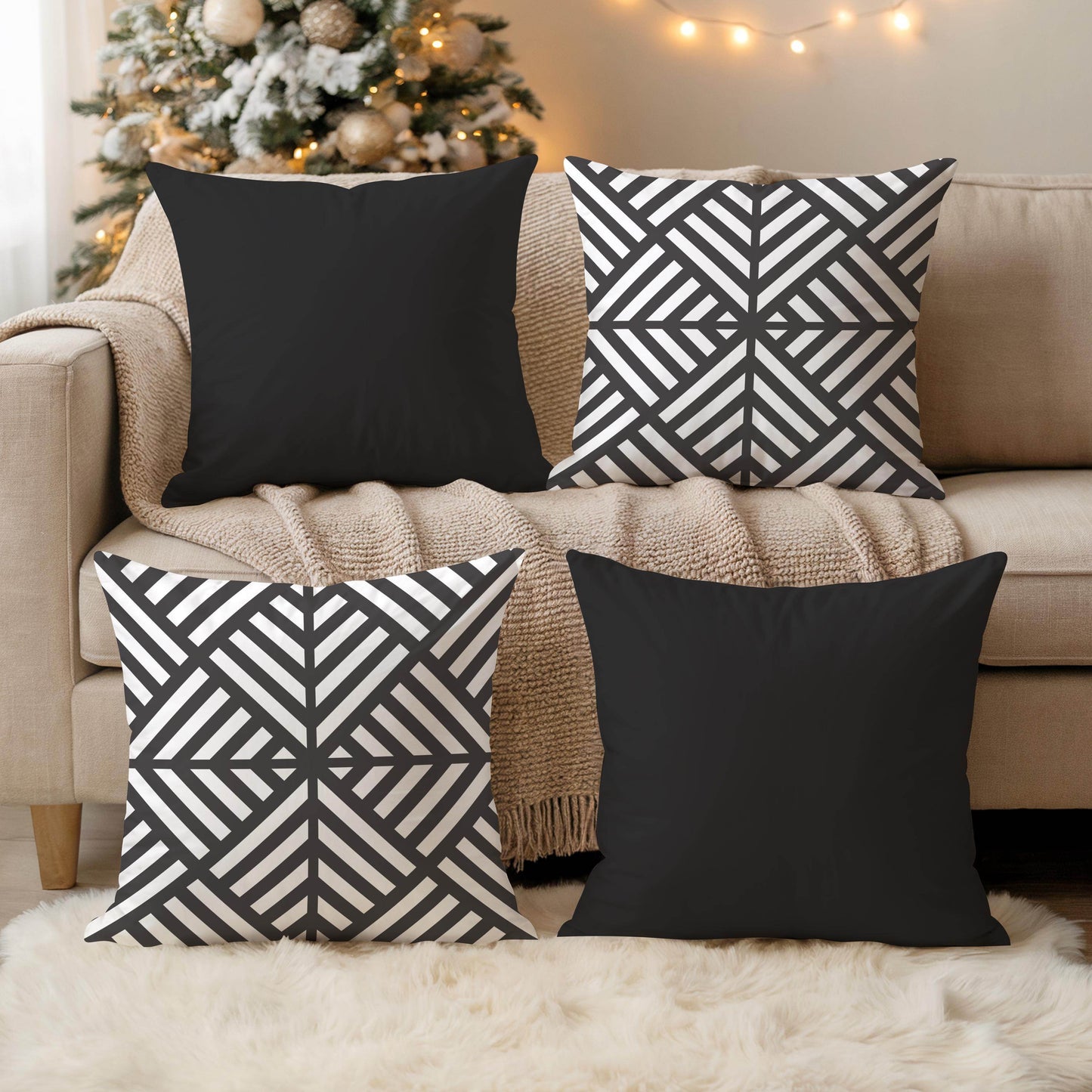 Modern Throw Pillow – Geometric Pattern Cushion | Black White Minimalist Home Decor - timelessbohochic.com