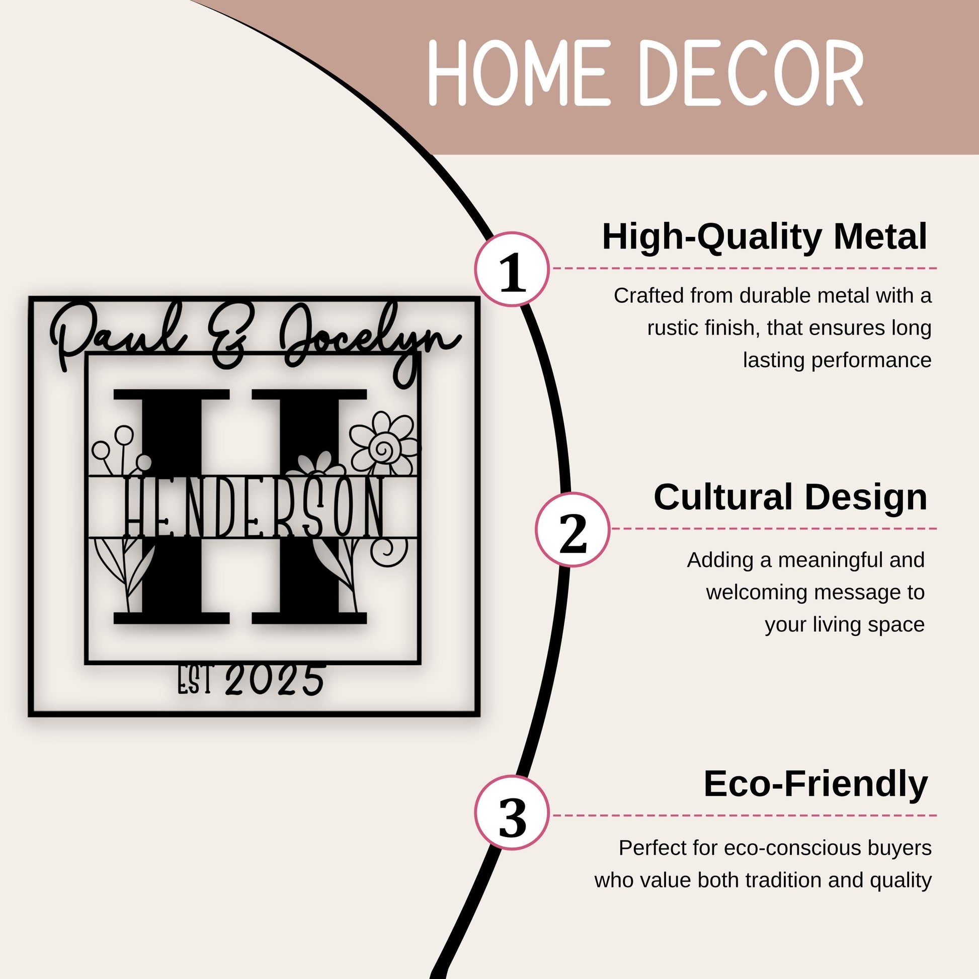 Personalized Front Door Sign | Custom Family Name Plaque - Powder Coated Metal For Porch Decor