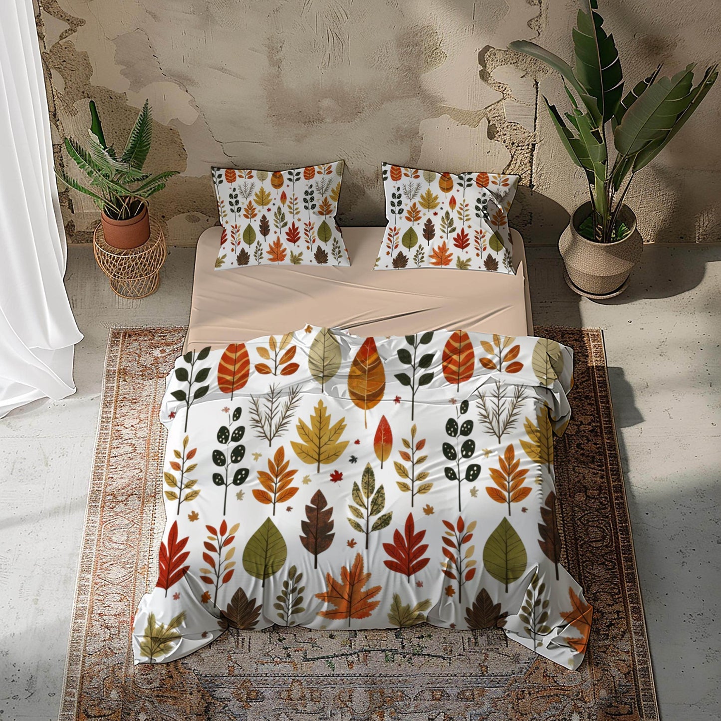 Fall Decor Bedding Set – Harvest Duvet Cover & Leaf Pattern Bedspread, Soft Breathable 3 Piece Set - timelessbohochic.com