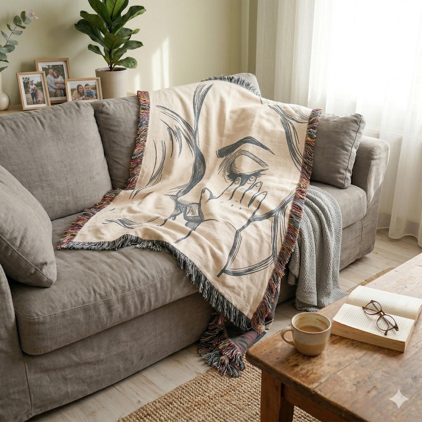 Modern Geometric woven wall tapestry with geometric pattern styled as textile wall decor