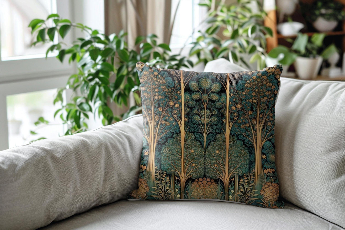 Scandinavian Inspired pillow cover with woven pattern styled on a sofa or bed