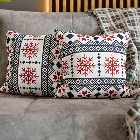 Scandinavian Winter Pillow Cover - Black Red Snowflake Cushion for Winter Home Decor - timelessbohochic.com