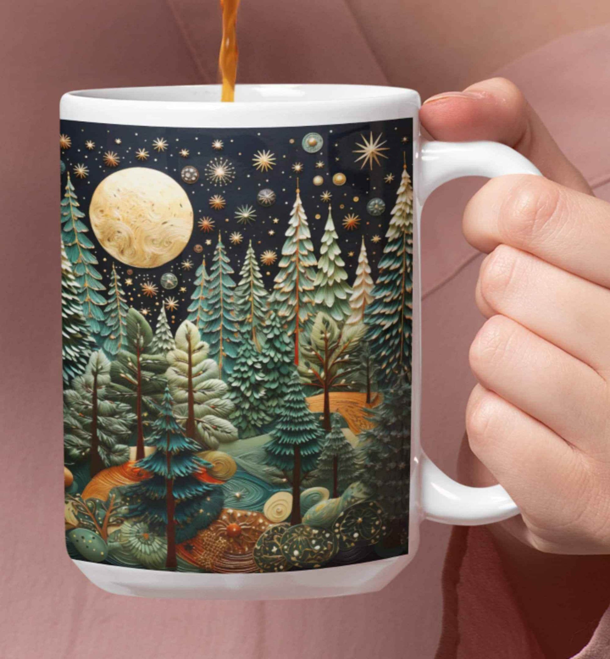 Winter Landscape Mug - Cozy Ceramic Coffee Cup With Pine Tree Design - timelessbohochic.com