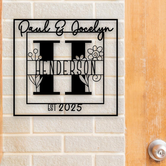 Personalized Front Door Sign | Custom Family Name Plaque - Powder Coated Metal For Porch Decor