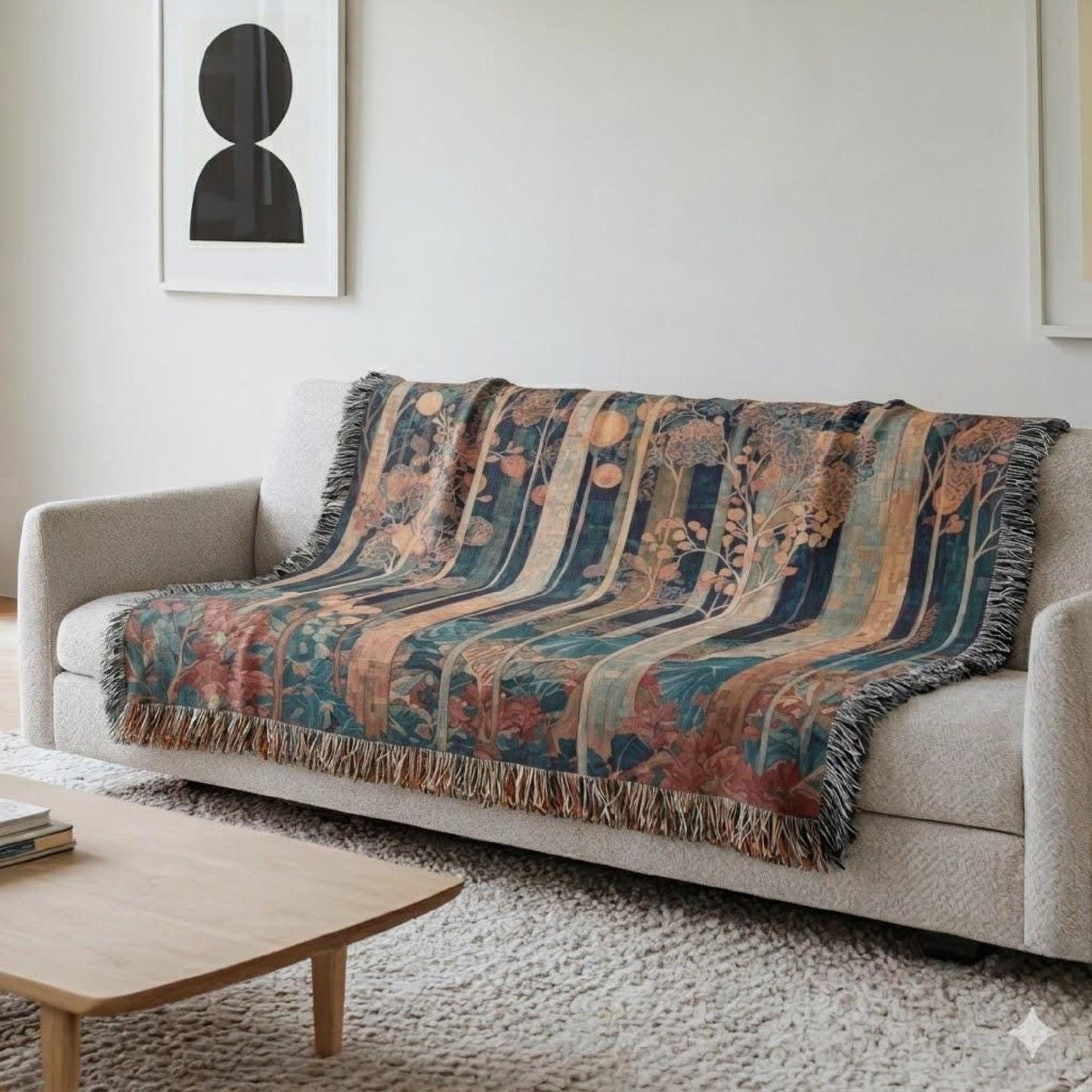 Modern Geometric woven blanket with geometric pattern styled for layered home decor
