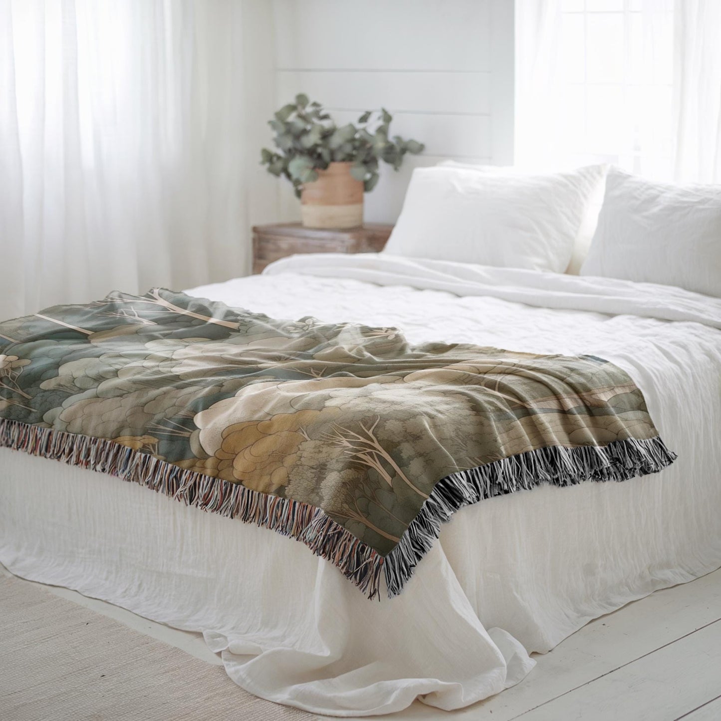Scandinavian Inspired woven wall tapestry with woven pattern styled as textile wall decor