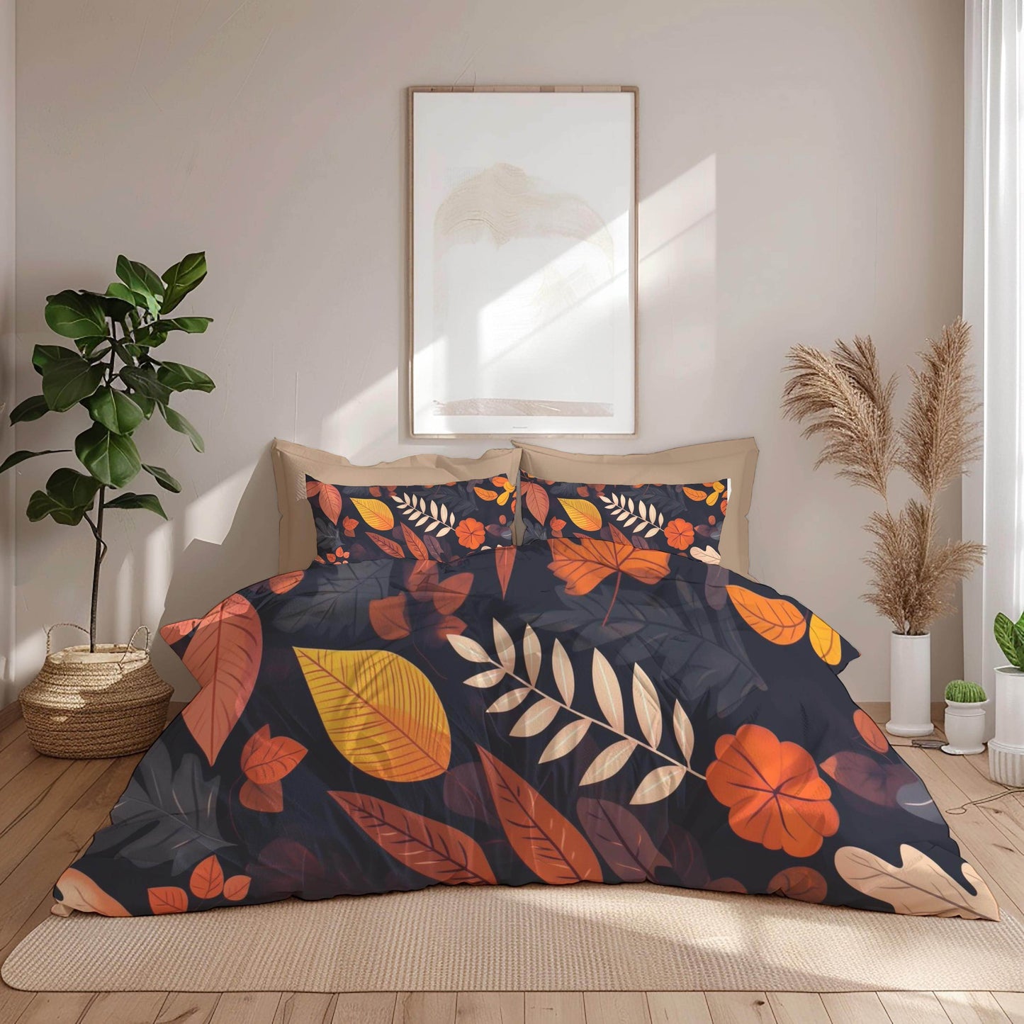 Harvest Season Bedding - Soft Breathable 3 Piece Fall Bedding Set With Leaf Print Duvet - timelessbohochic.com
