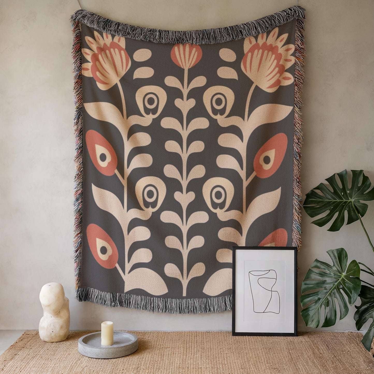 Matisse Inspired Tapestry - Woven Cotton Blanket With Floral Bouquet Wall Art