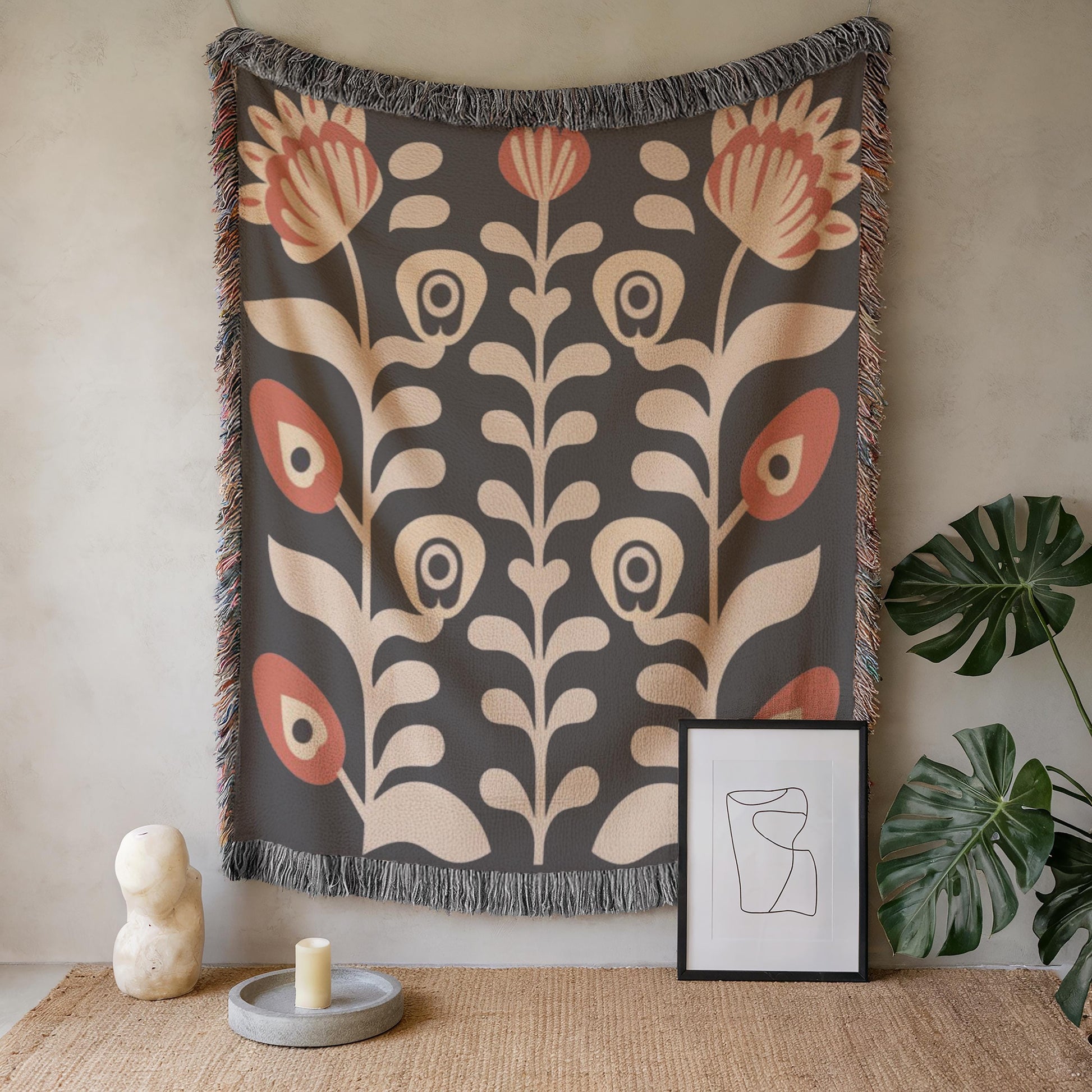 Matisse Inspired Tapestry - Woven Cotton Blanket With Floral Bouquet Wall Art