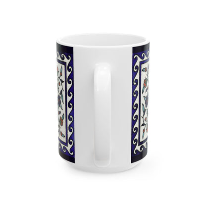 Armenian Iznik Ceramic Mug, Blue Pattern Coffee Cup, Personalized