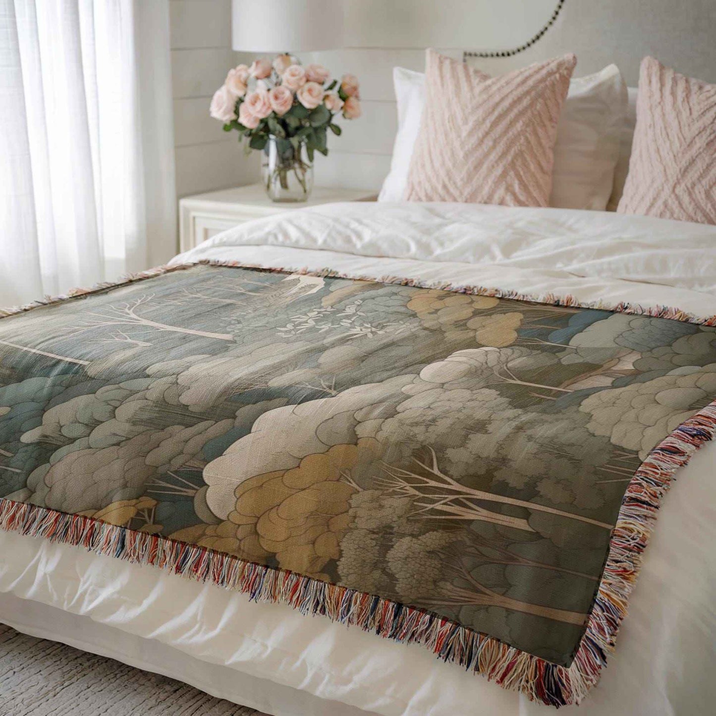 Scandinavian Inspired woven wall tapestry with woven pattern styled as textile wall decor