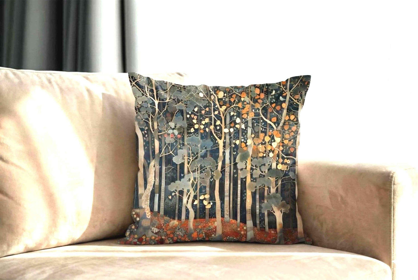 Scandinavian Inspired pillow cover with woven pattern styled on a sofa or bed