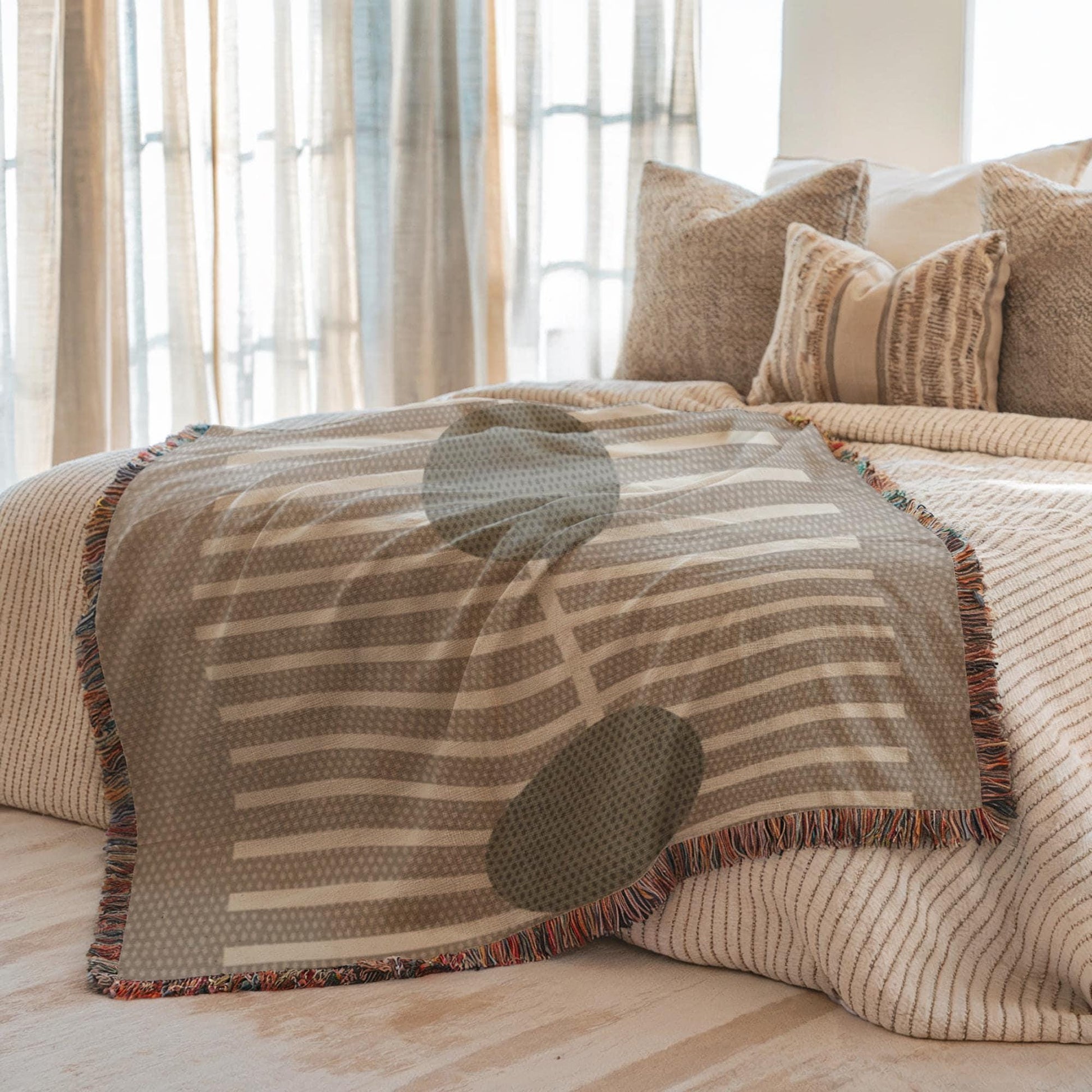 Olive Green Woven Throw - Cozy Blanket With Geometric Lines, Warm Cotton