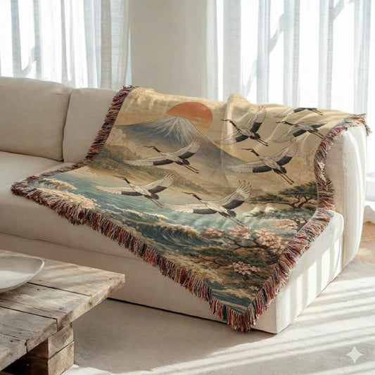 Modern Geometric woven blanket with geometric pattern styled for layered home decor
