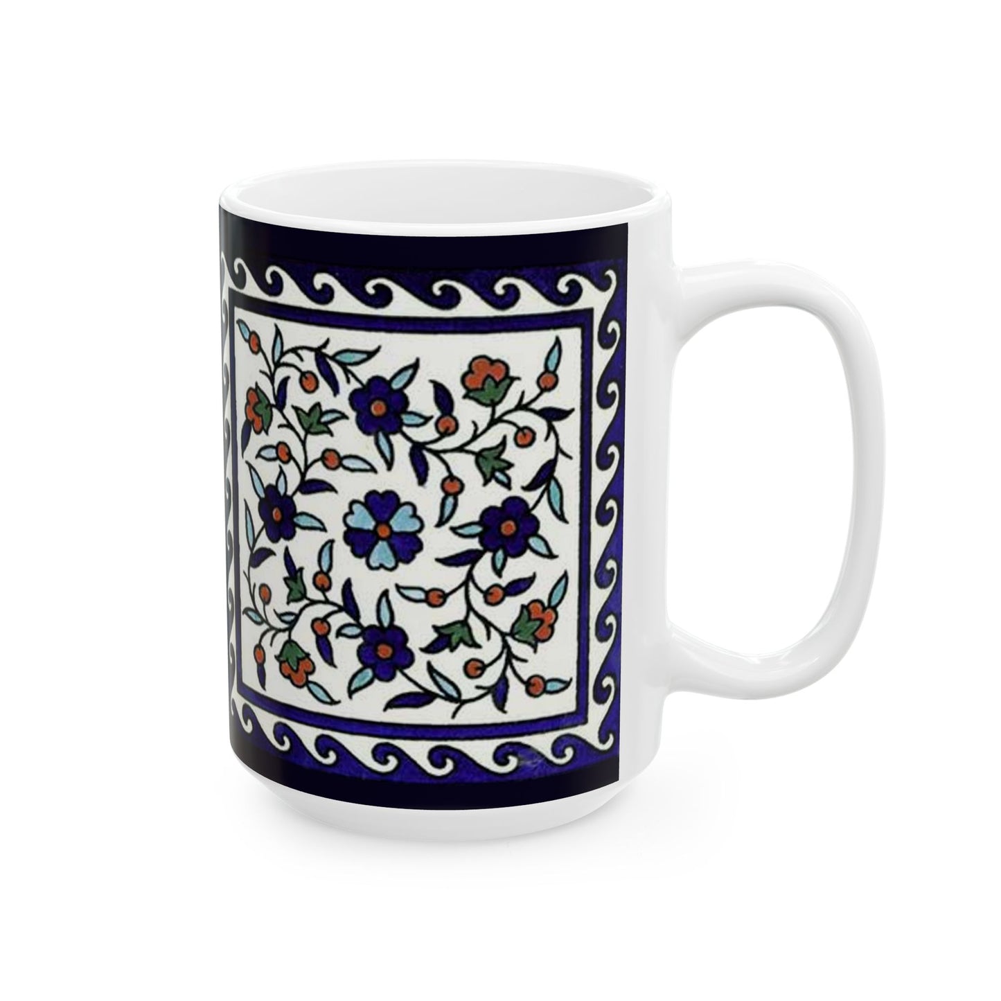 Armenian Iznik Ceramic Mug, Blue Pattern Coffee Cup, Personalized