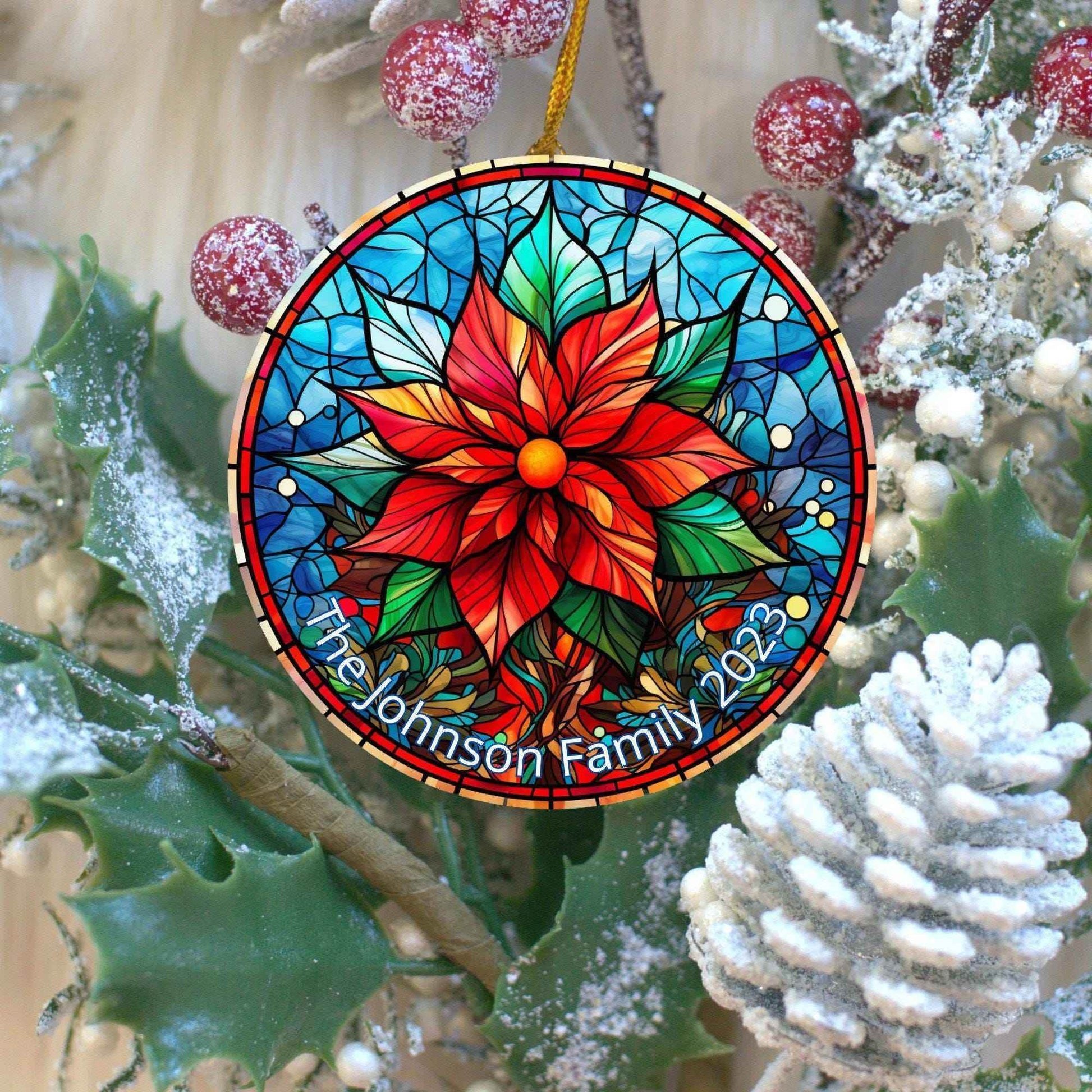 Acrylic Poinsettia Ornament - Custom Christmas Tree Decoration | Festive Holiday Decor - timelessbohochic.com