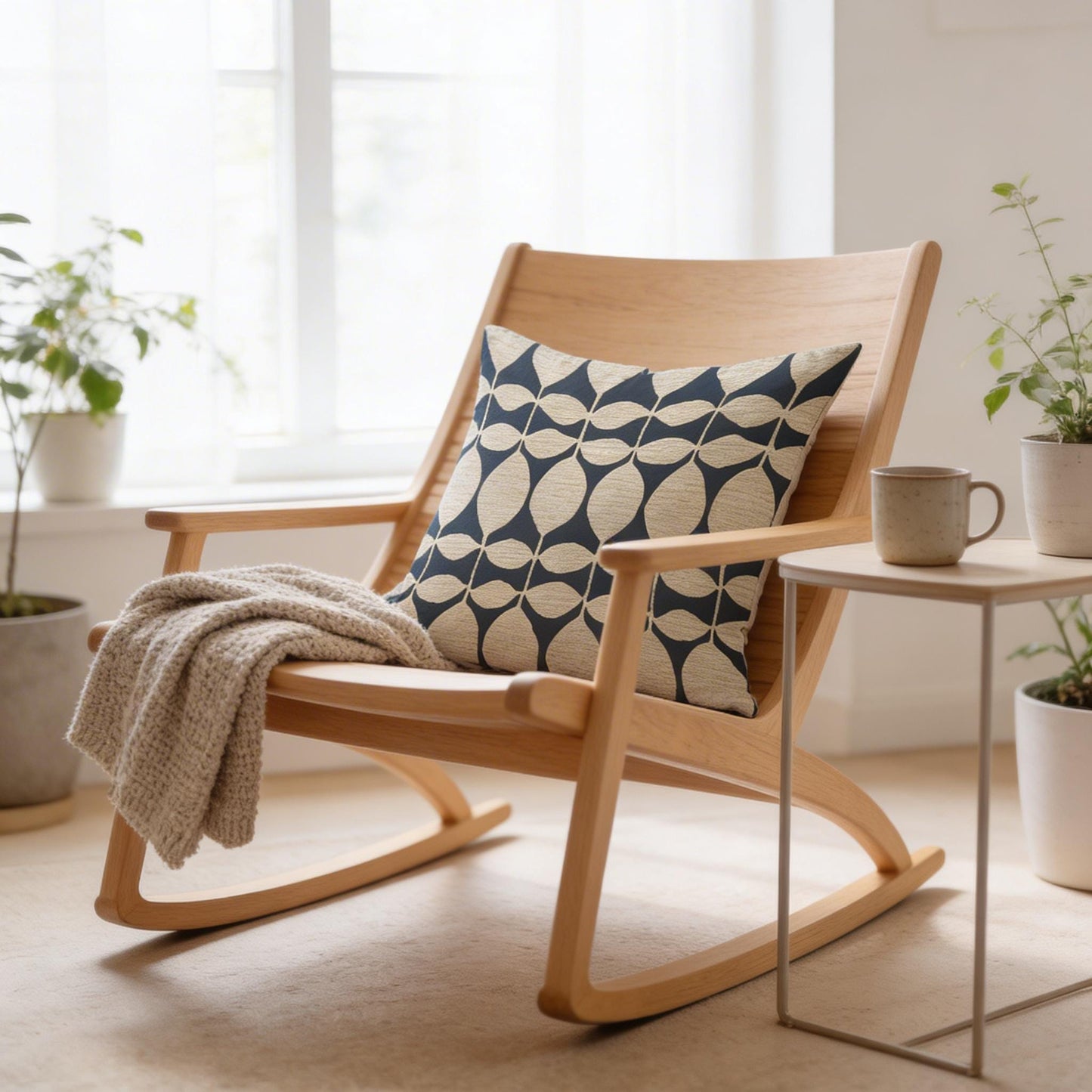 Scandinavian Inspired pillow cover with geometric pattern styled on a sofa or bed