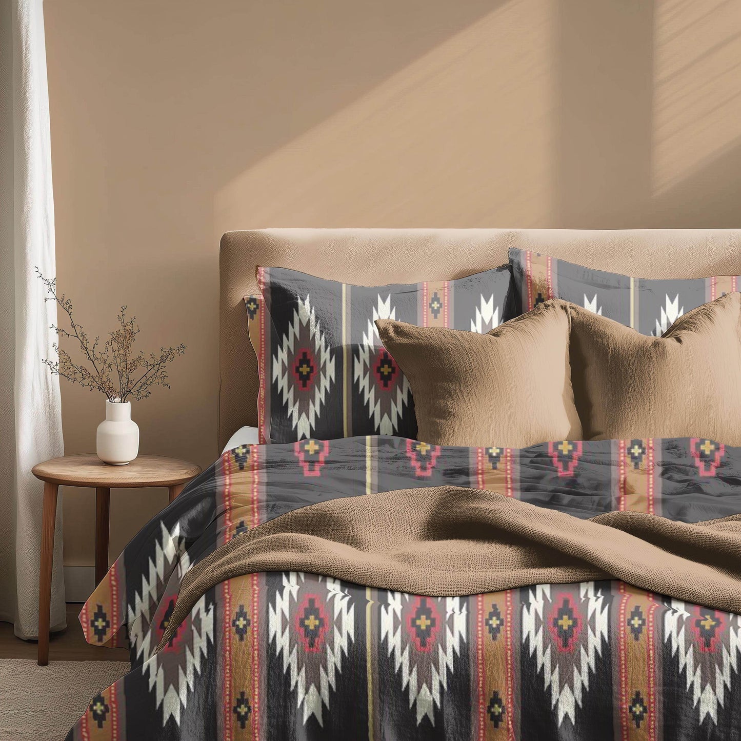 Southwestern Bedding Set | Geometric Bedding Set with Zippered Duvet Cover & Pillowcases, Queen - timelessbohochic.com