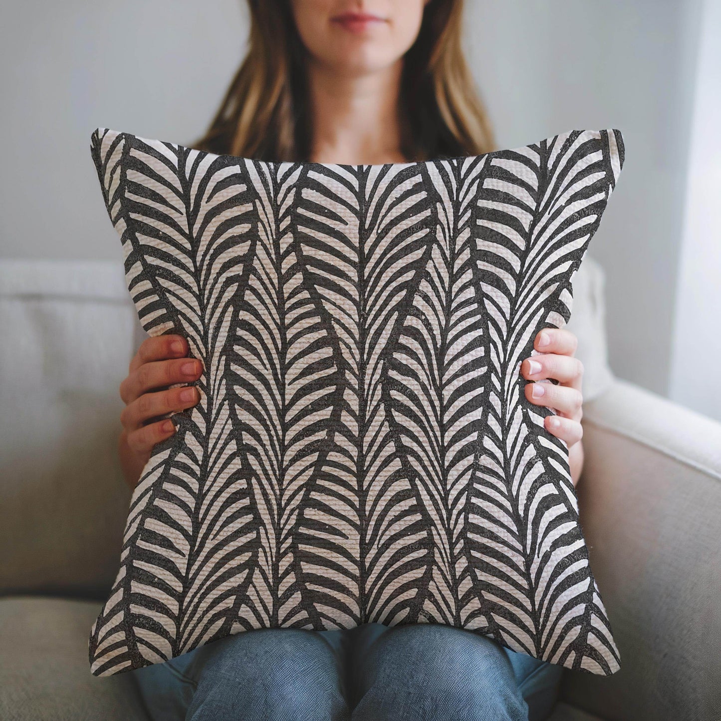 Palm Tree Throw Pillow - Scandinavian Cushion With Geometric Cotton Pattern - timelessbohochic.com
