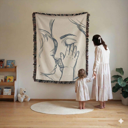 Modern Geometric woven wall tapestry with geometric pattern styled as textile wall decor