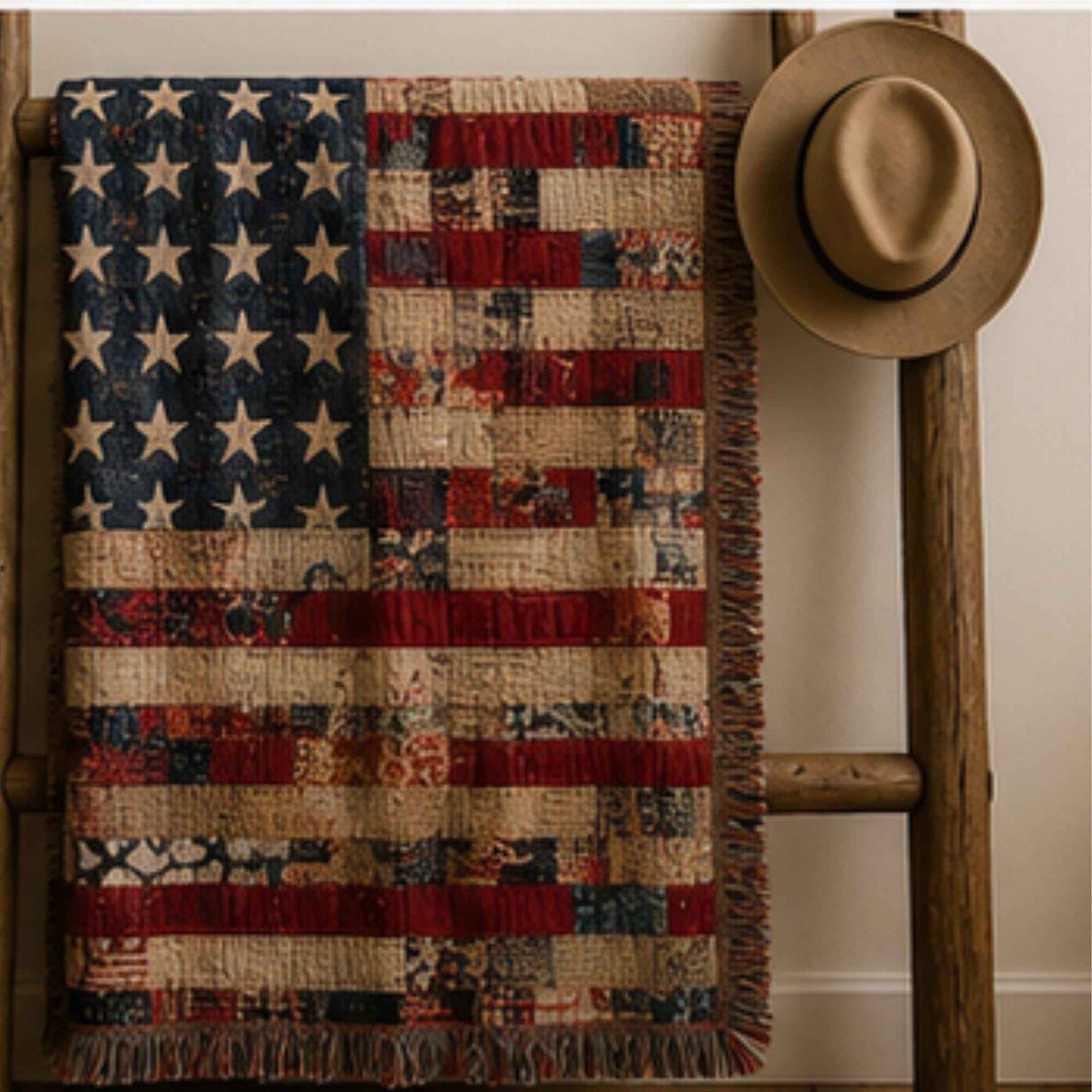 Southwestern woven blanket with geometric pattern styled for layered home decor