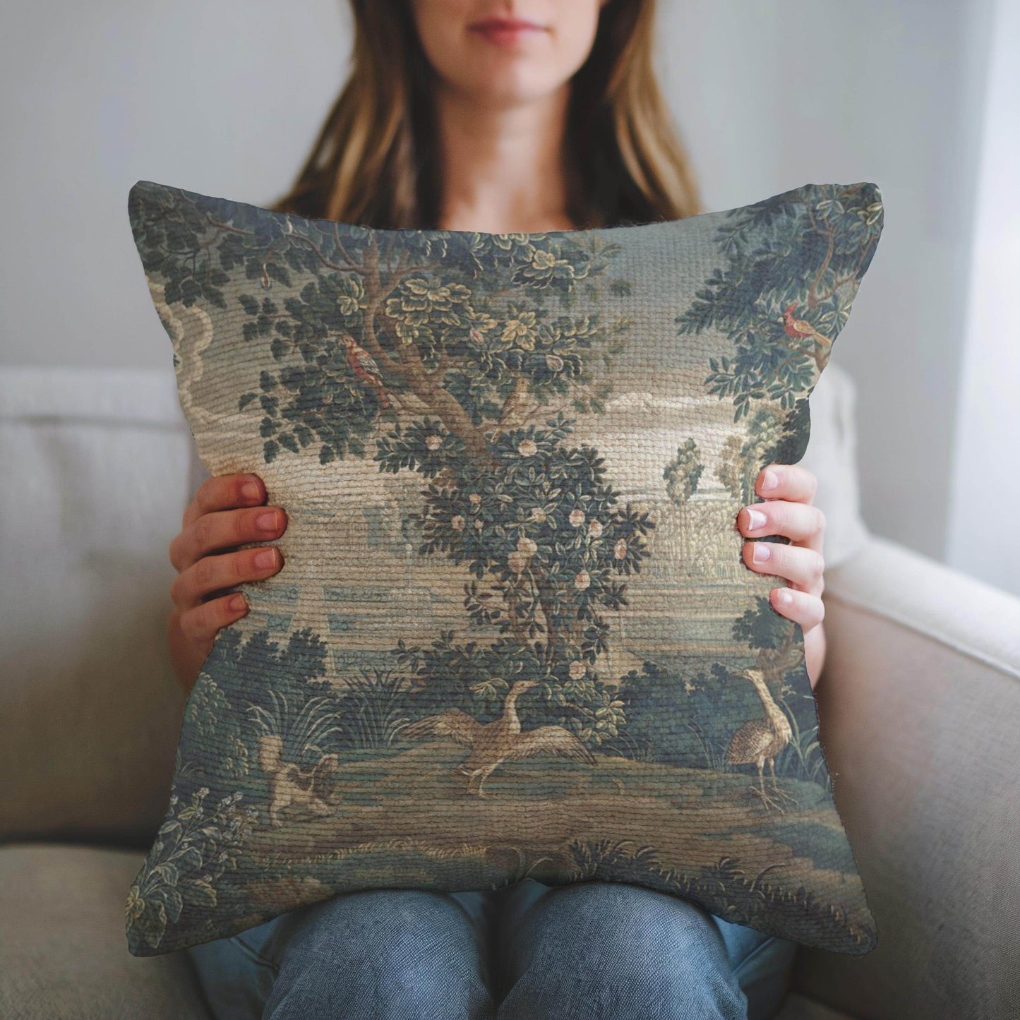 French Tapestry Pillow – Aubusson Style Decorative Cushion with Soft Fabric Insert - timelessbohochic.com