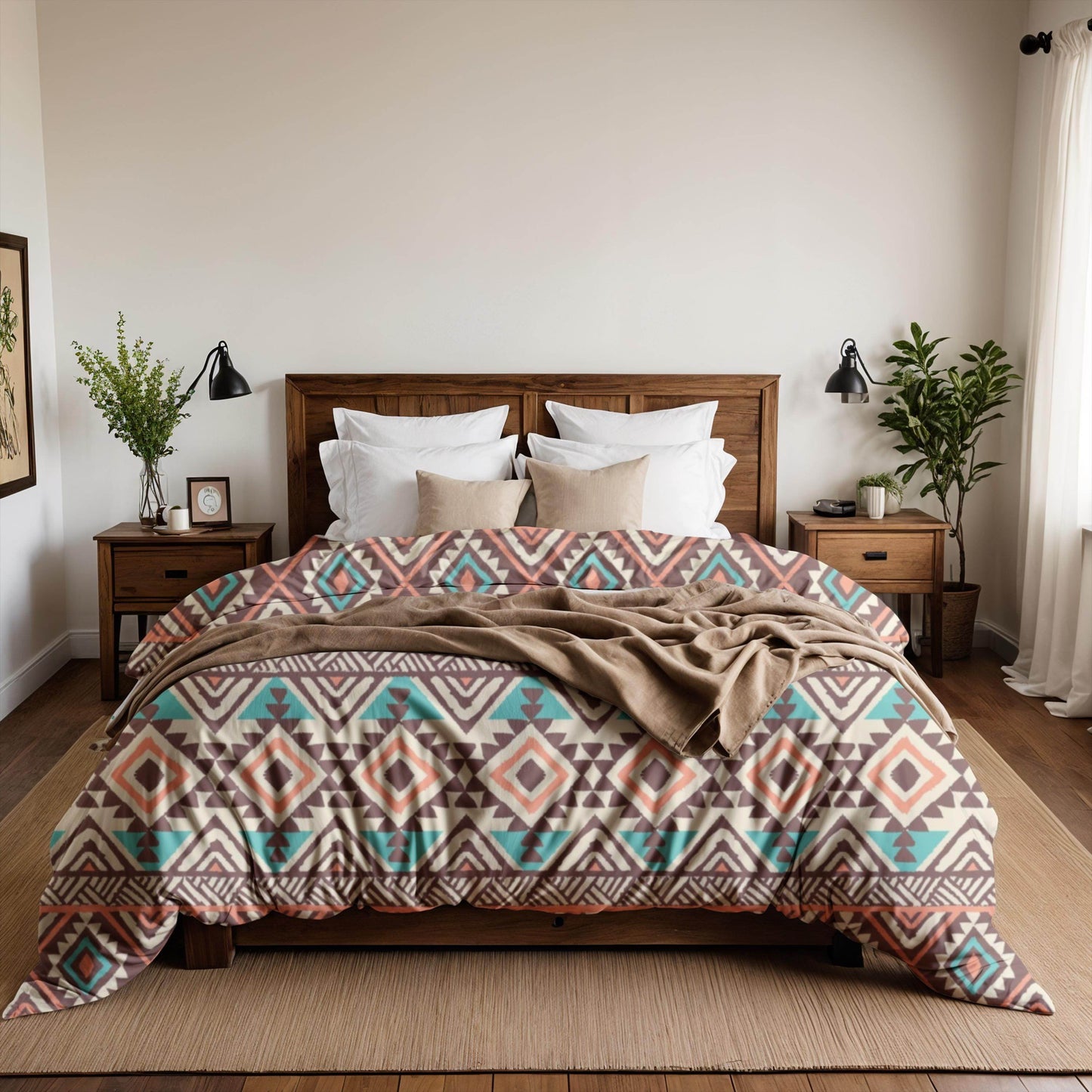 Native American Bedding Set - Colorful 3 Piece Duvet Cover With Zipper & Pillowcases - timelessbohochic.com