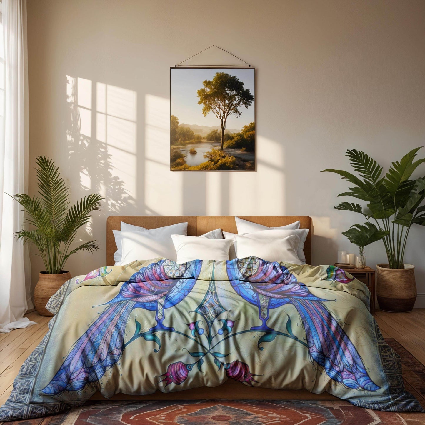 Armenian Birds Duvet Cover - Haykakan Pattern Bedding Set With Decorative Pillowcases - timelessbohochic.com