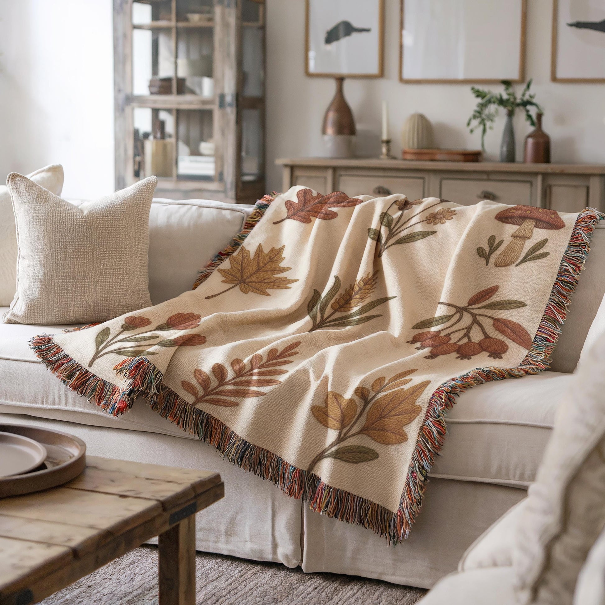 Autumn Leaves Throw Blanket – Cozy Fall Couch Throw With Leaf Pattern Design