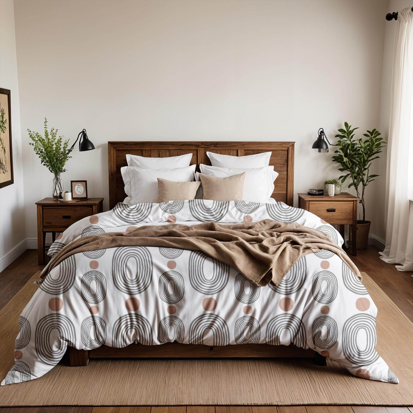 Modern Bedding Set - Oval Pattern Duvet Cover & Pillowcases | Soft Breathable Polyester 3-Piece Bedspread - timelessbohochic.com