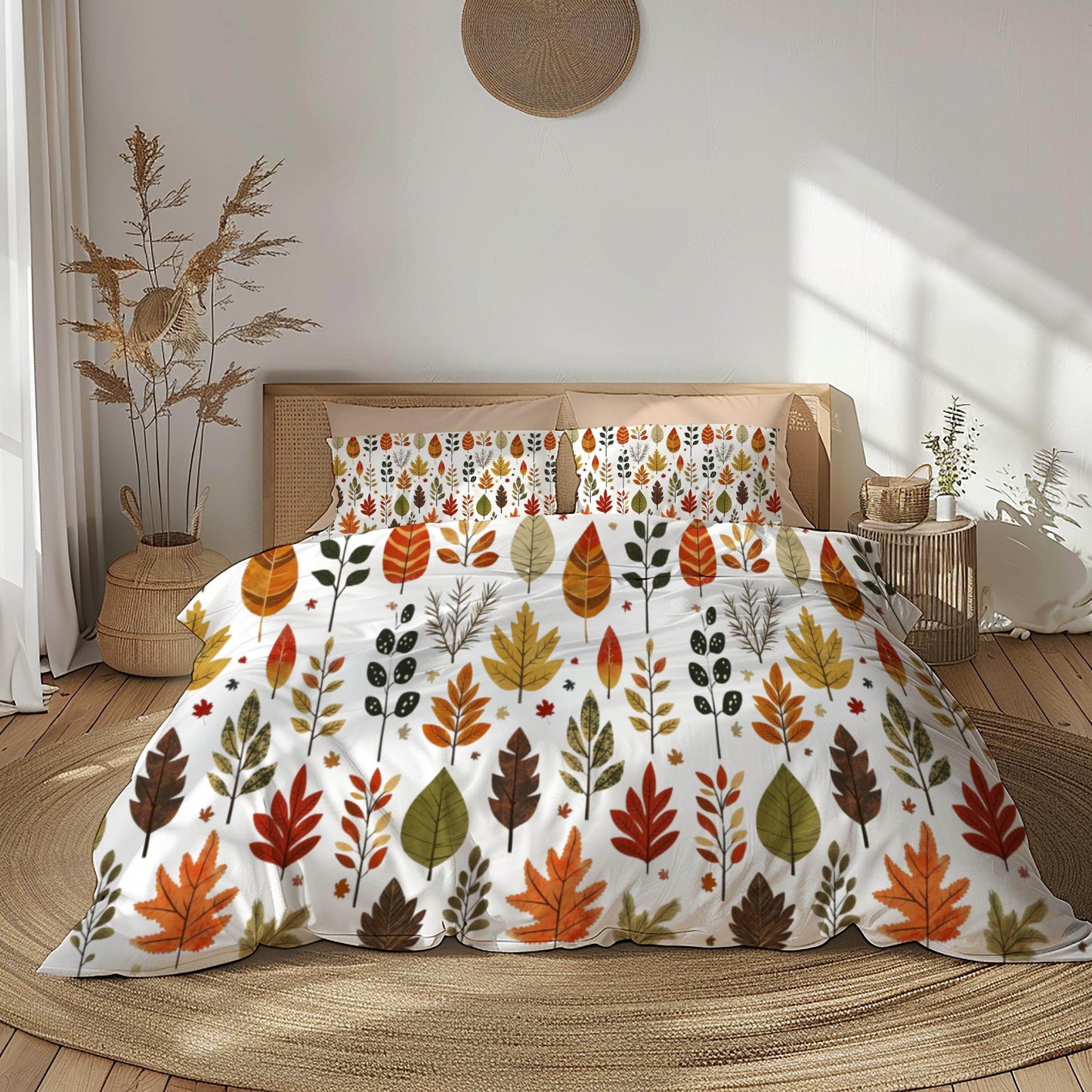 Fall Decor Bedding Set – Harvest Duvet Cover & Leaf Pattern Bedspread, Soft Breathable 3 Piece Set - timelessbohochic.com