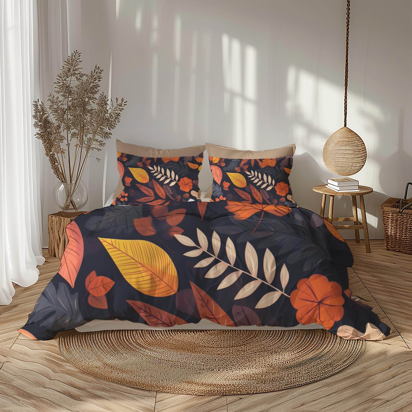 Harvest Season Bedding - Soft Breathable 3 Piece Fall Bedding Set With Leaf Print Duvet - timelessbohochic.com