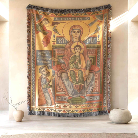 Armenian Heritage Throw Blanket – Large Cotton Tapestry With Nativity Scene Decor - timelessbohochic.com
