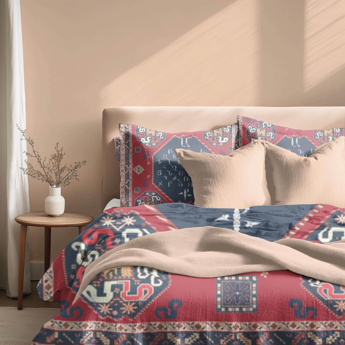 Armenian Alphabet Duvet - Personalized Traditional Bedding Set With Haykakan Ethnic Pattern - timelessbohochic.com