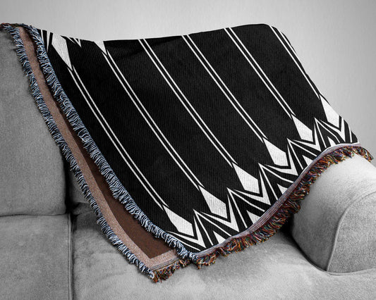Cotton Blanket - Boho Couch Throw With Striped Woven Coverlet & Colorful Fringed Edges