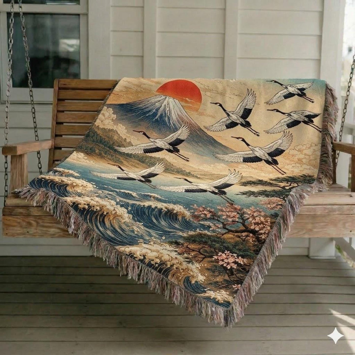 Modern Geometric woven blanket with geometric pattern styled for layered home decor