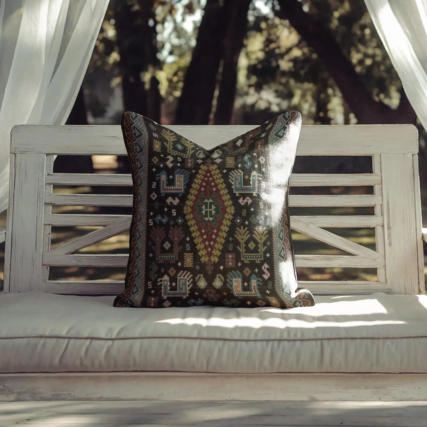 Bohemian Pillow - Ethnic Cushion With Colorful Embroidery | Southwestern Decor