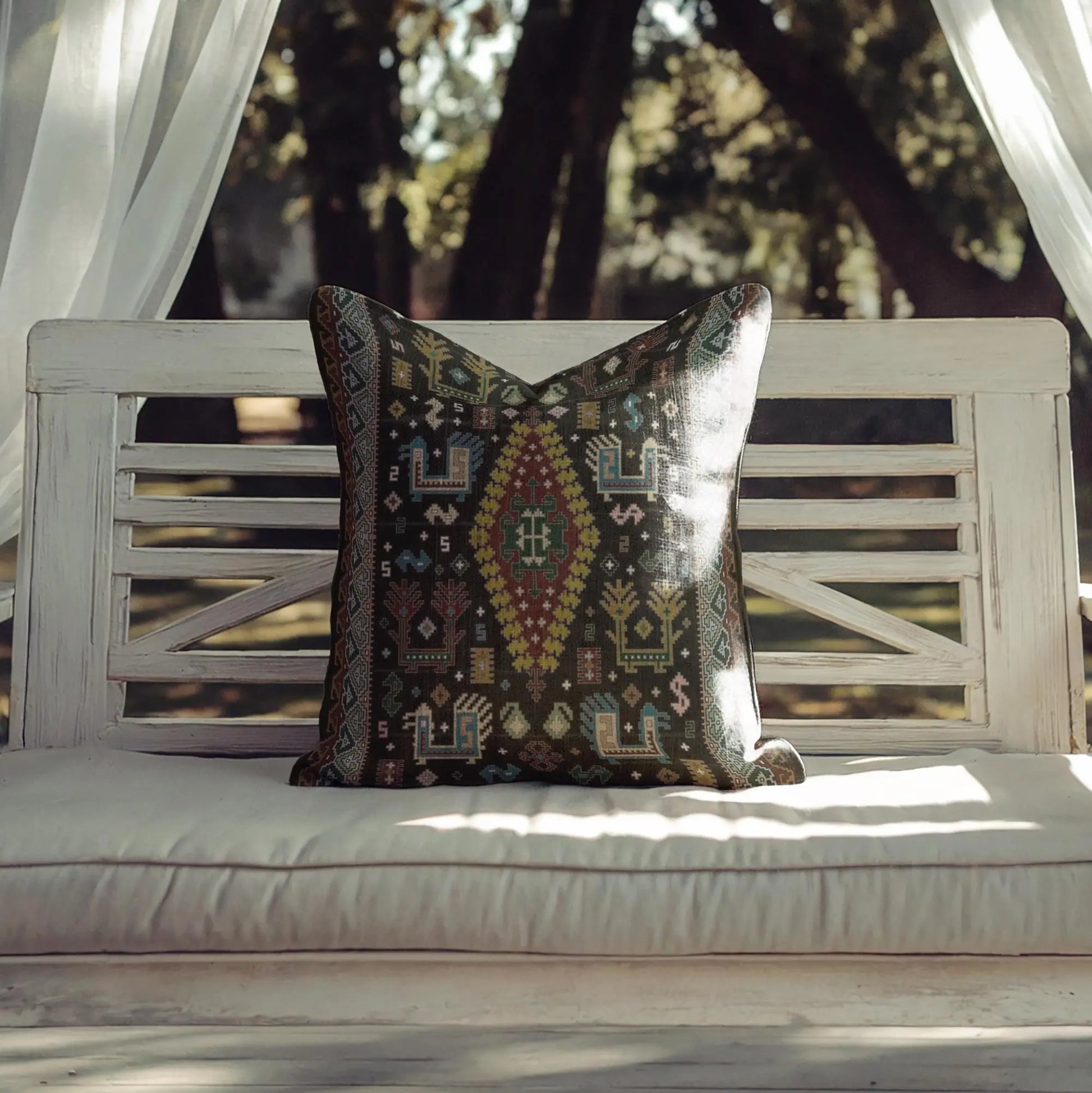 Bohemian Pillow - Ethnic Cushion With Colorful Embroidery | Southwestern Decor