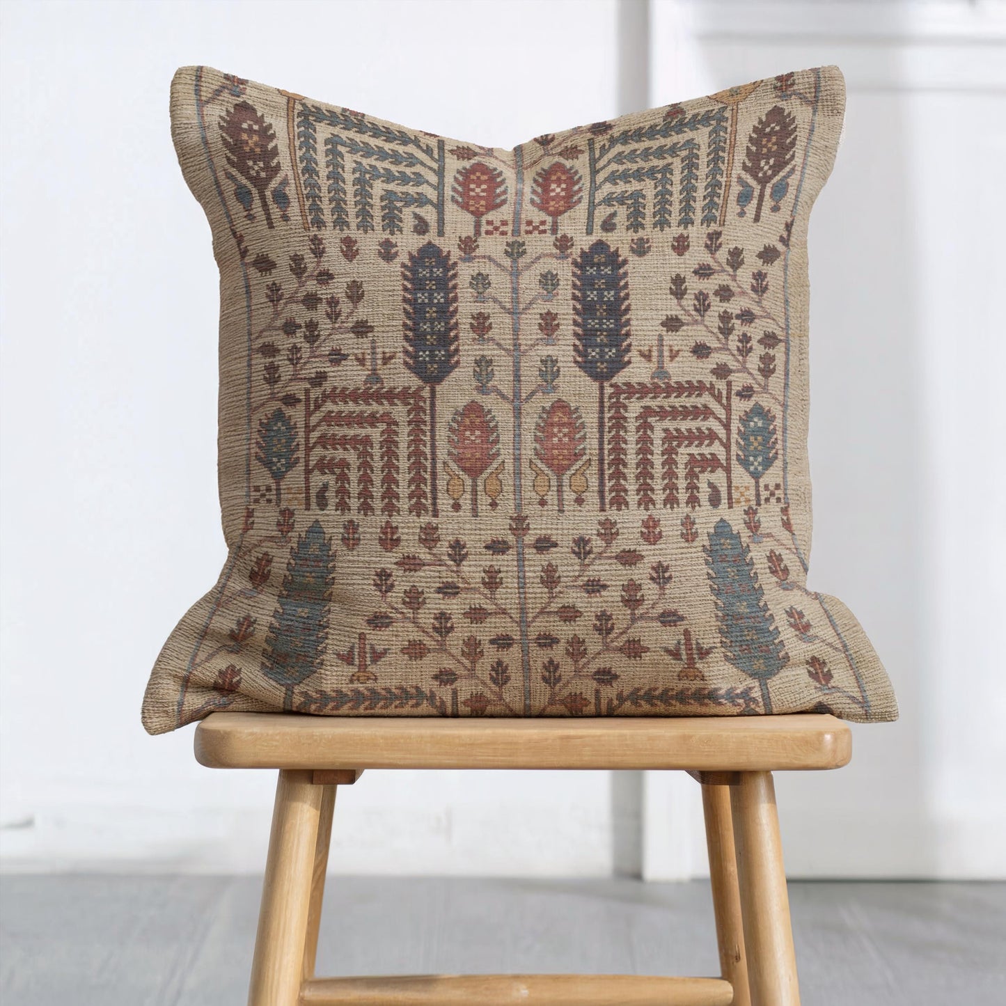 Rustic Cabin throw pillow with woven pattern styled on a sofa or bed