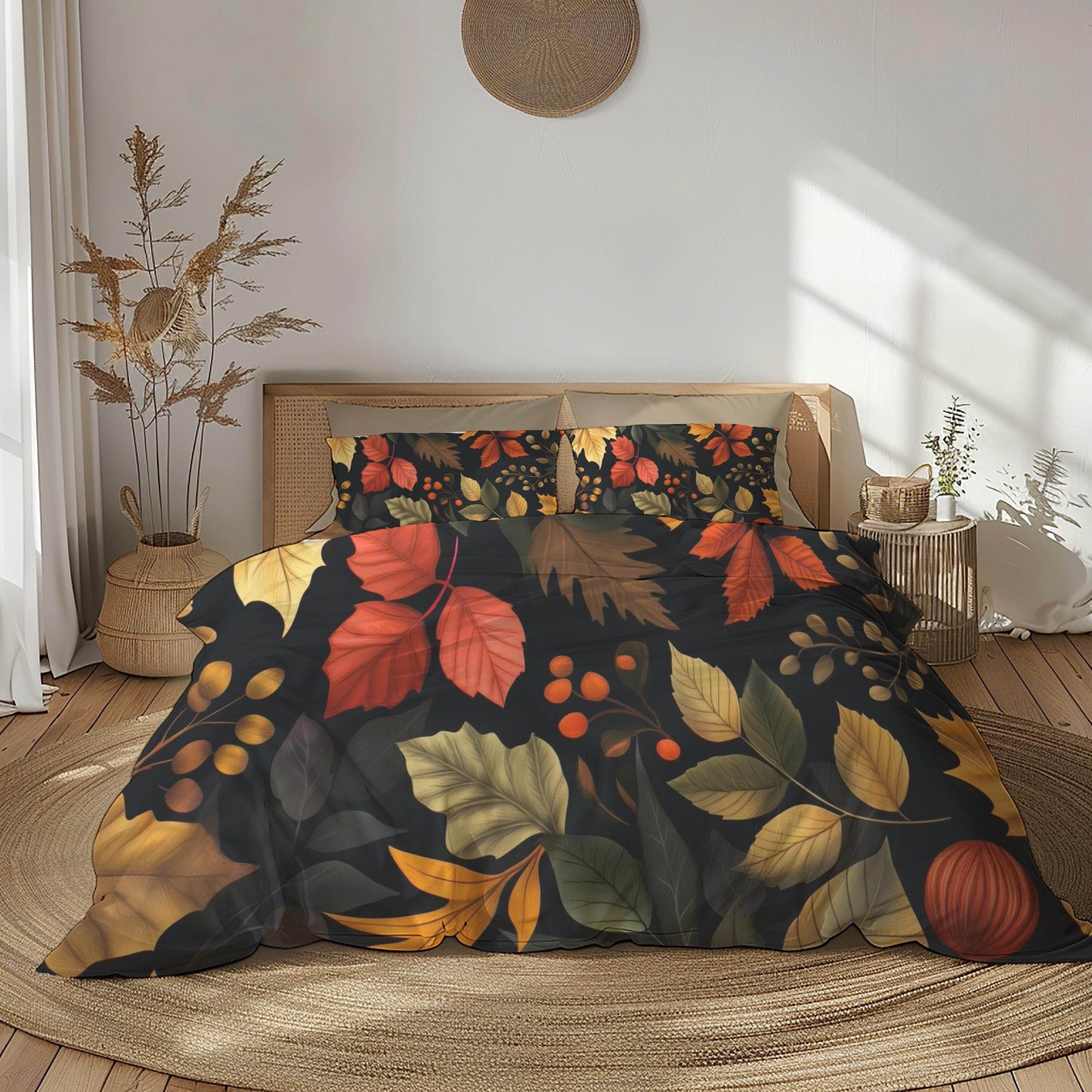 Fall Decor Duvet Cover - Custom Harvest Leaf Bedding Set | Soft Breathable Fabric 3-Piece - timelessbohochic.com