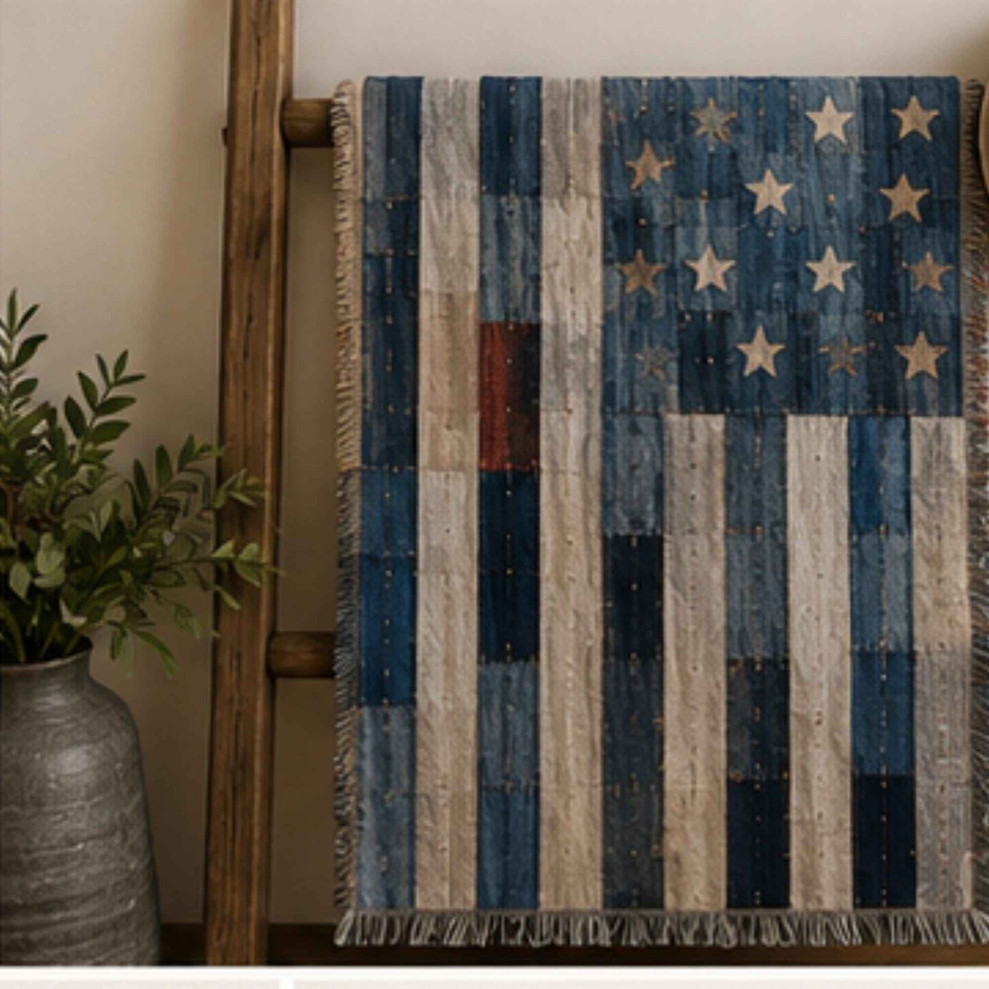 Southwestern outdoor woven throw blanket with geometric pattern for patio styling