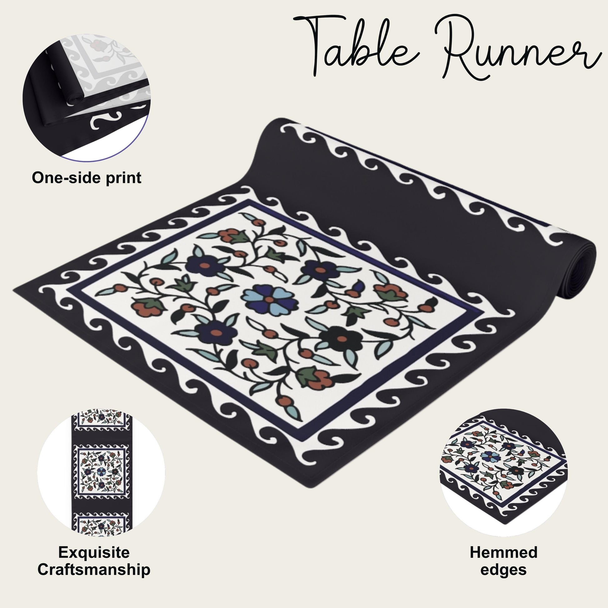 Armenian Iznik Table Runner – Handmade Floral Boho Table Decor Accent