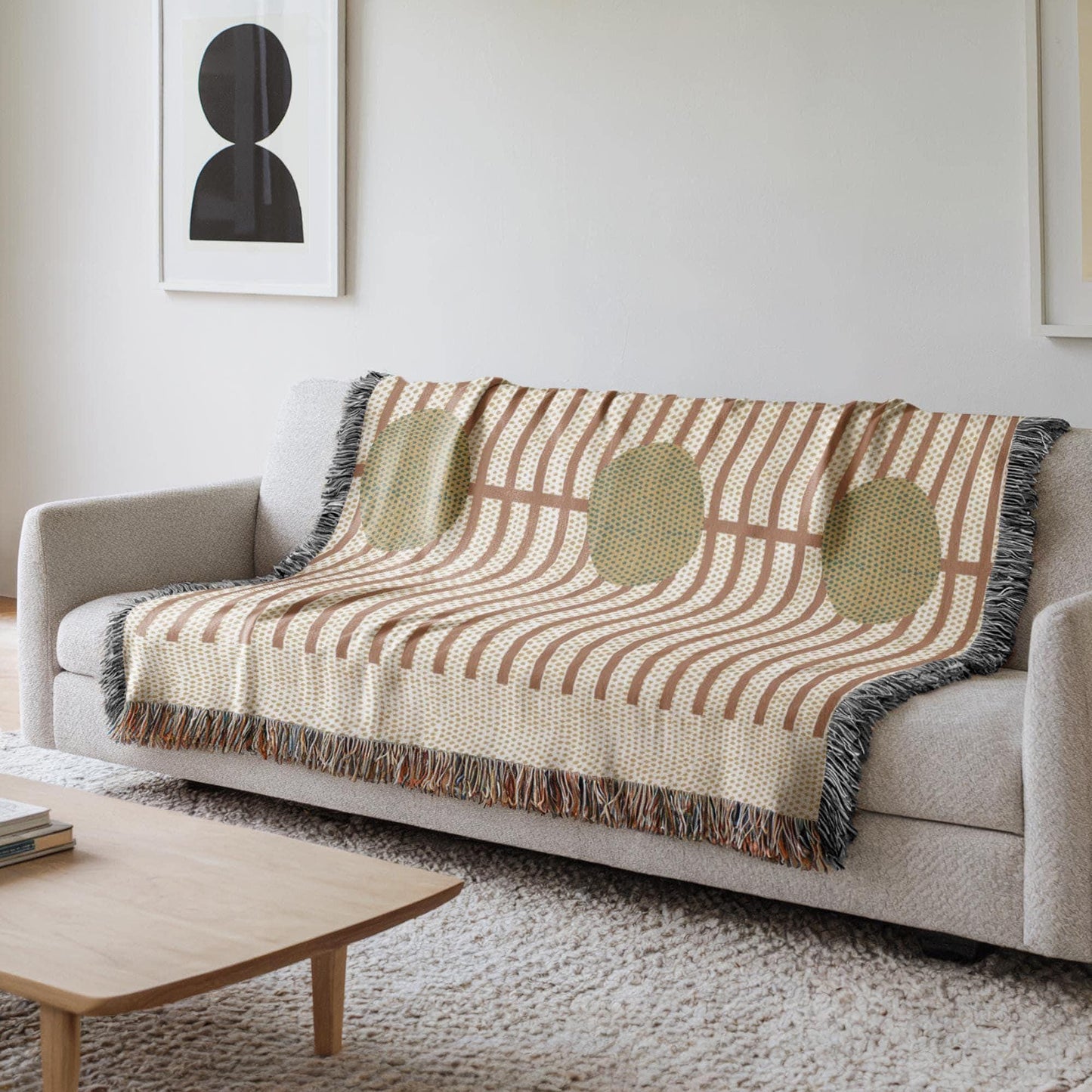 Modern Geometric woven blanket with geometric pattern styled for layered home decor