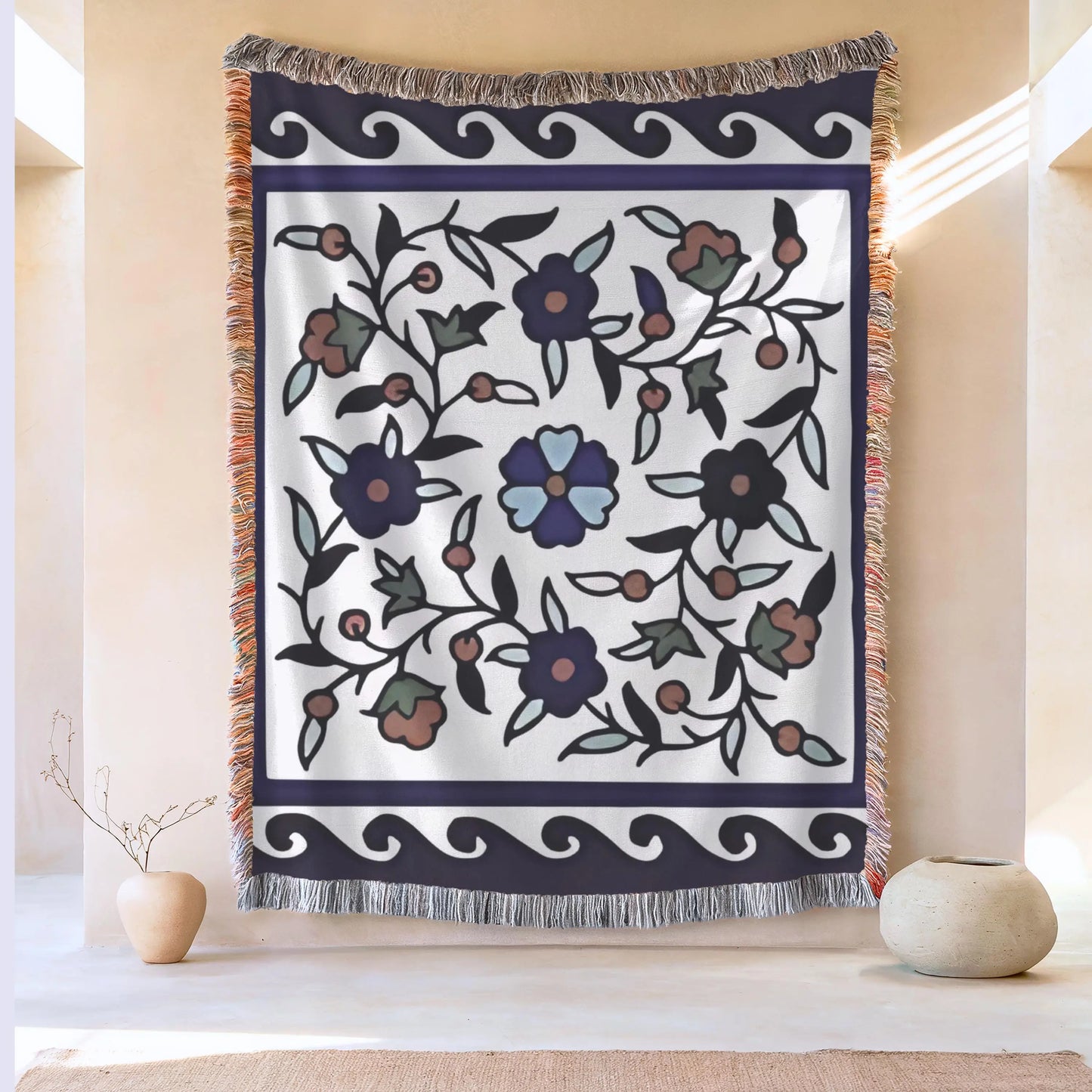 Iznik Cotton Throw Blanket - Floral Bedding Set & Turkish Throw Pillows for King Queen Bed