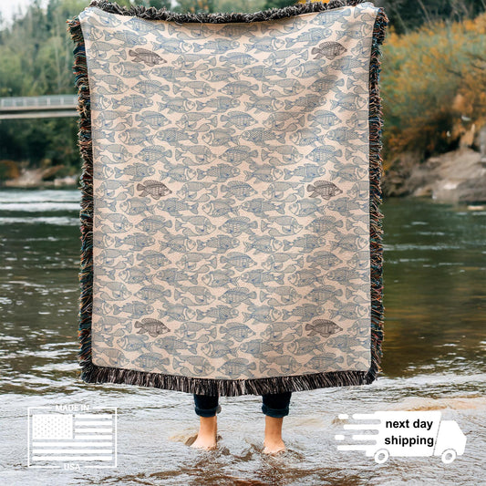 Patio Woven Blanket – Blue Fish Nautical Throw Cover | Coastal Home Decor
