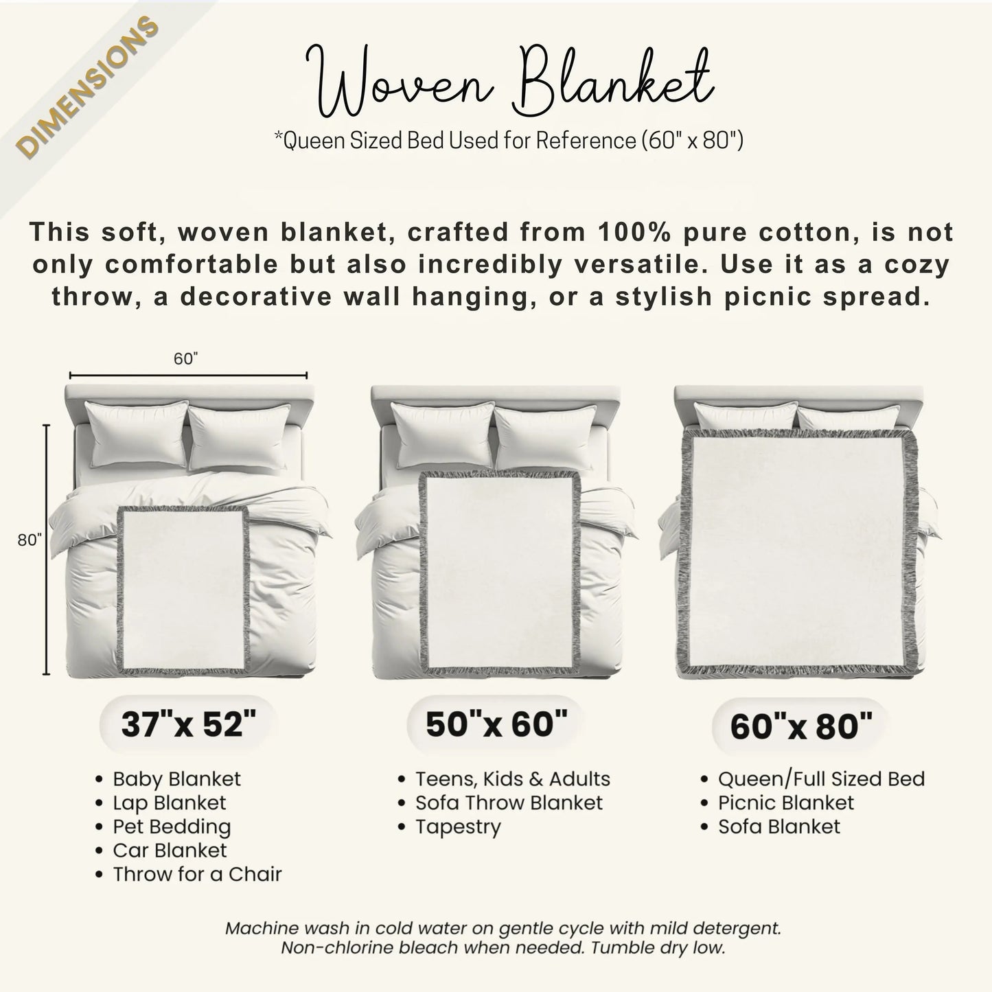 Scandi Woven Blanket – Cozy Bed Throw With Fringed Edge, Nordic Bedding Decor
