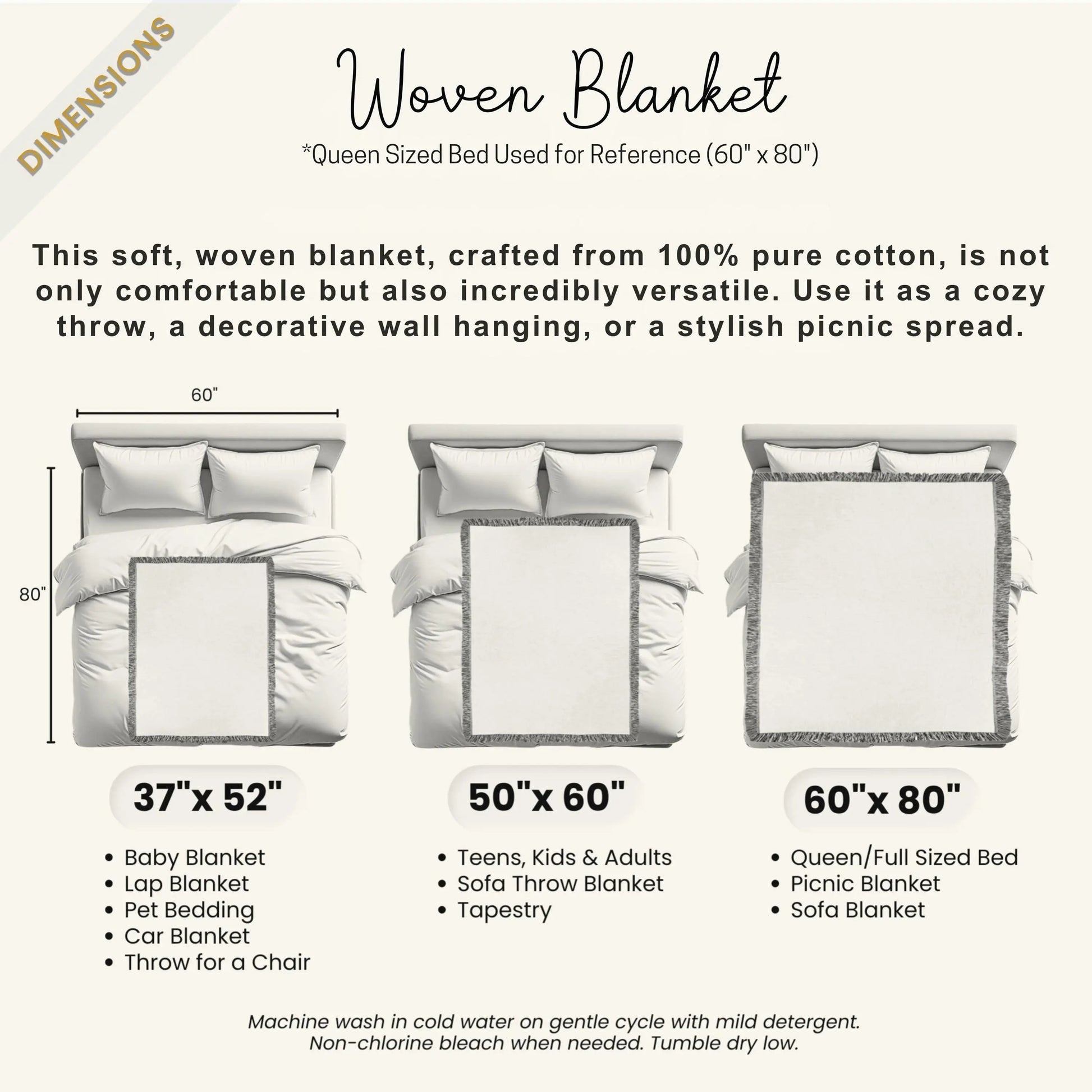 Scandi Woven Blanket – Cozy Bed Throw With Fringed Edge, Nordic Bedding Decor