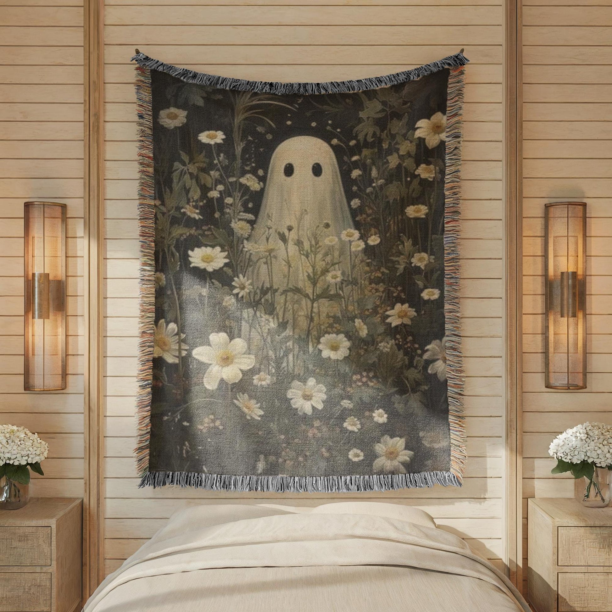 Ghost Meadow Blanket – Floral Wildflower Throw With Soft Fringed Edges
