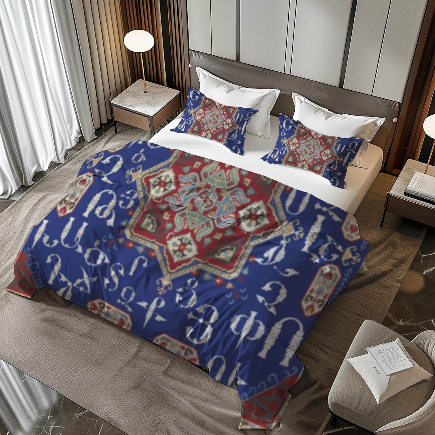 Armenian Alphabet Duvet - Personalized Ethnic Bedding Set with Haykakan Pattern & Custom Pillowcases - timelessbohochic.com